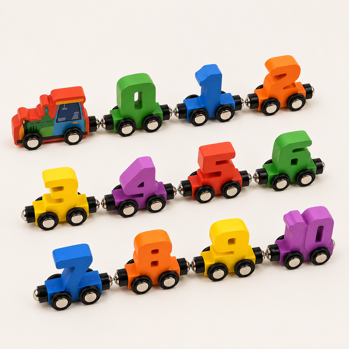 Magnetische houten cijfertrein