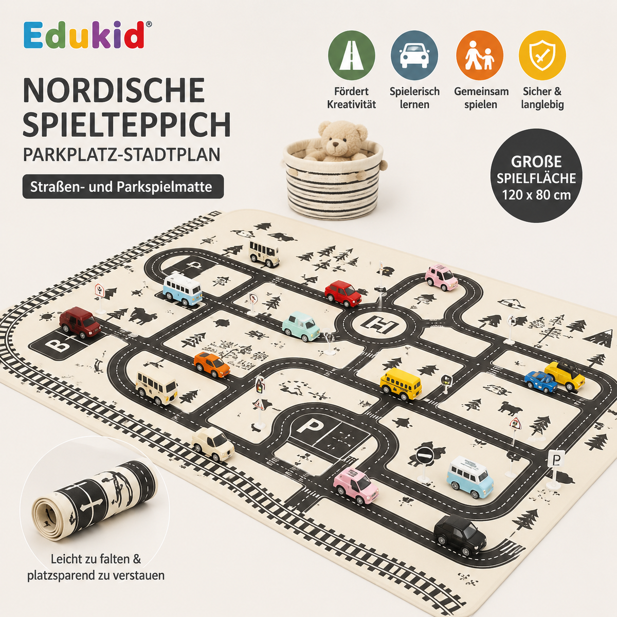 Montessori-verkeersspeelmat met auto's
