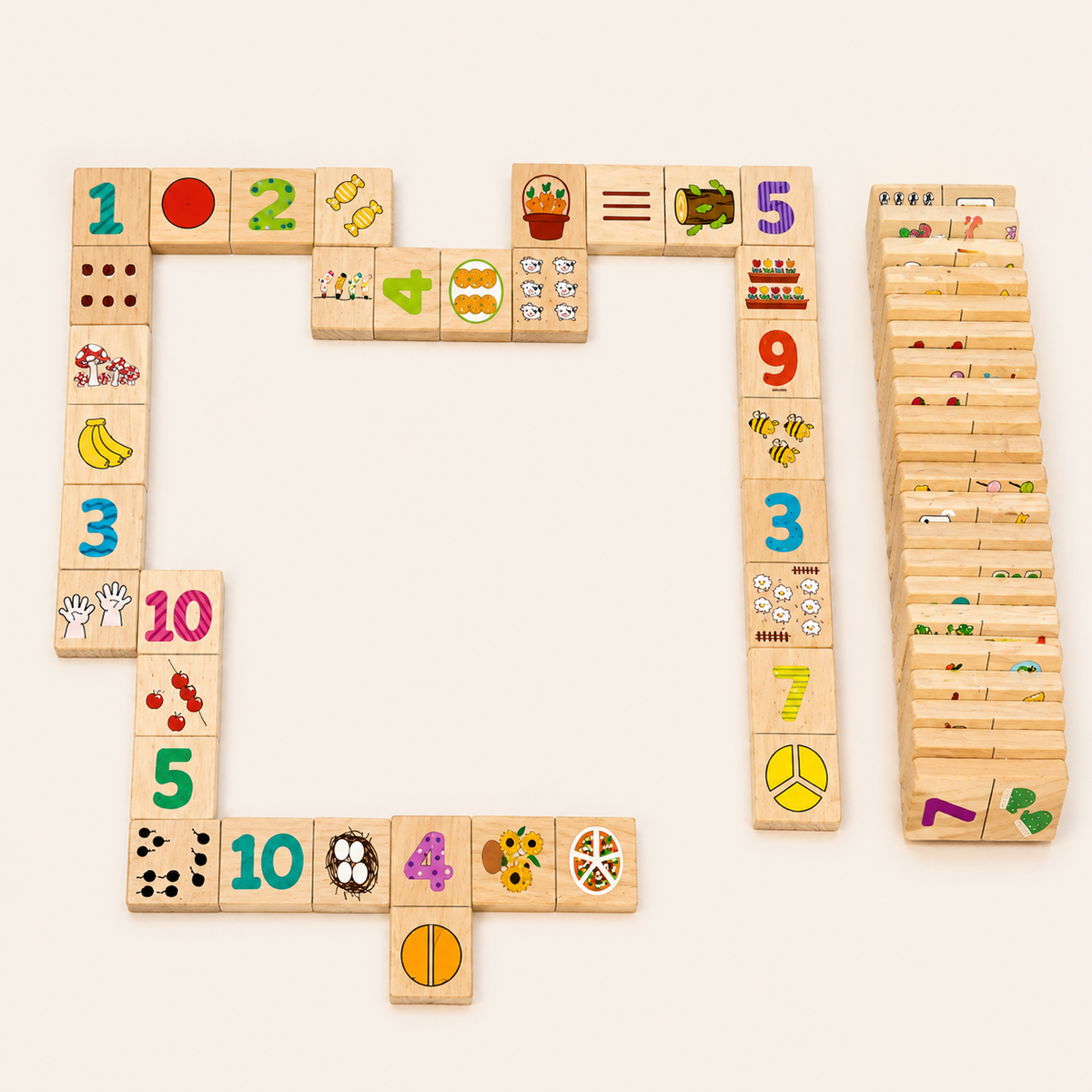 Houten leerdomino met cijfers & motieven