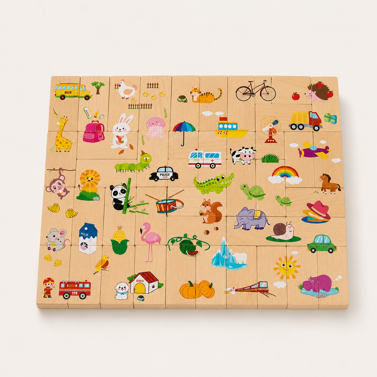 Houten leerdomino met cijfers & motieven