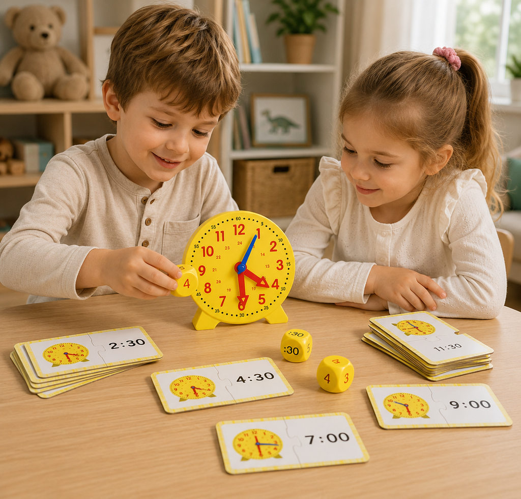 Houten leerklok & accessoires om klok te leren kijken