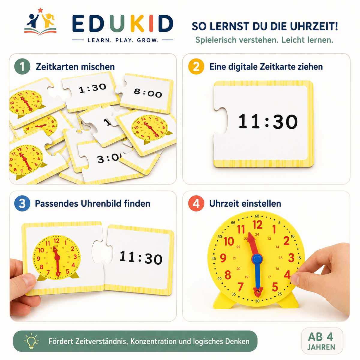 Houten leerklok & accessoires om klok te leren kijken