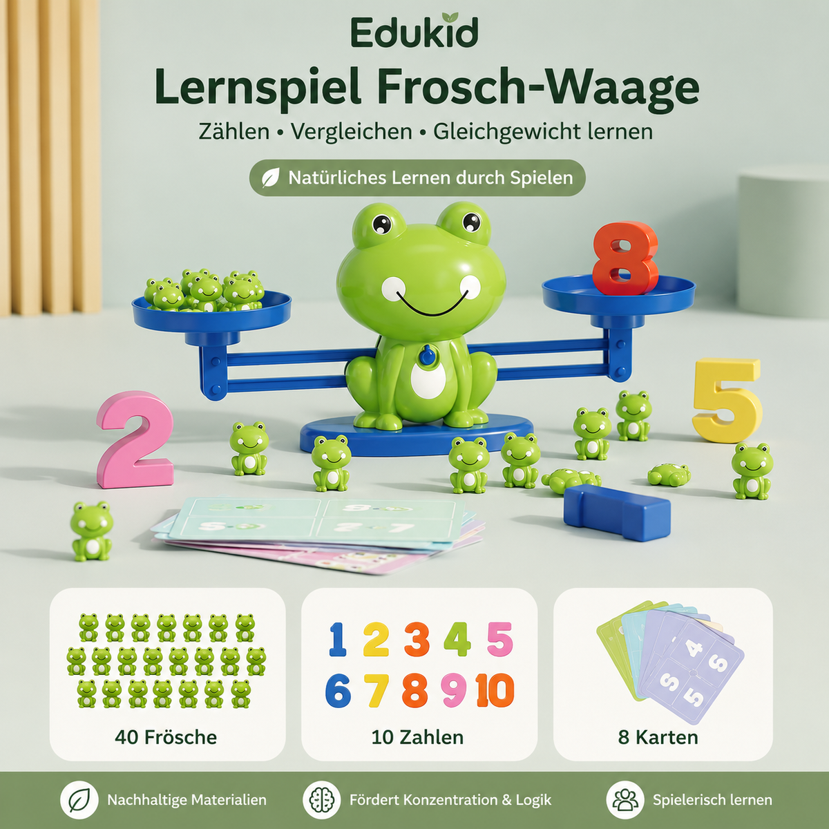 Kikkerweegschaal & extra kikkers om te leren rekenen
