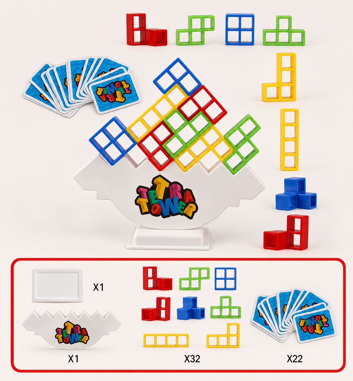 Tetris-balansspel met bouwstenen