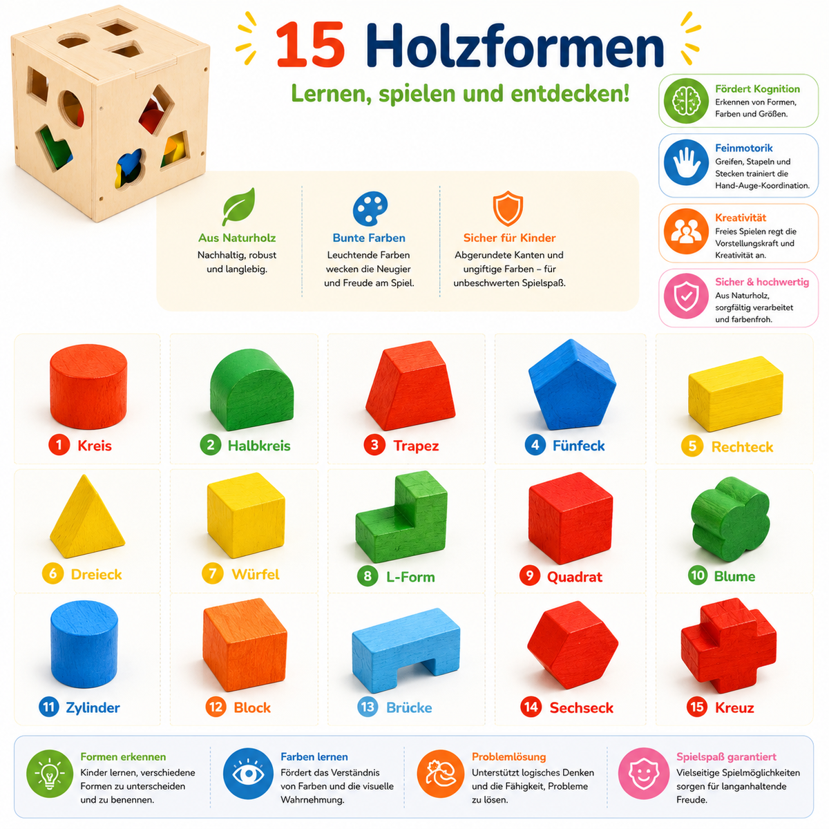 Montessori-houten vormenbox