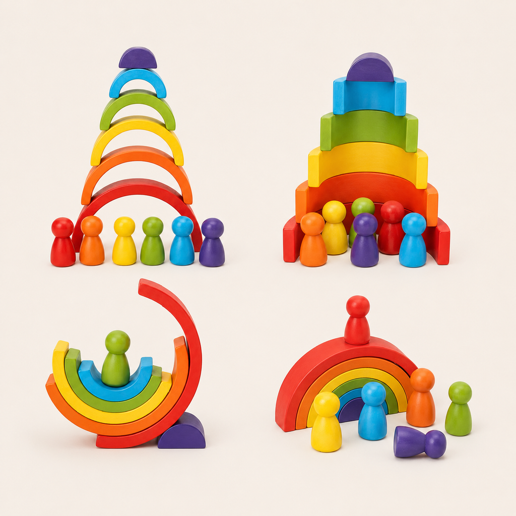 Montessori-houten regenboog met figuren