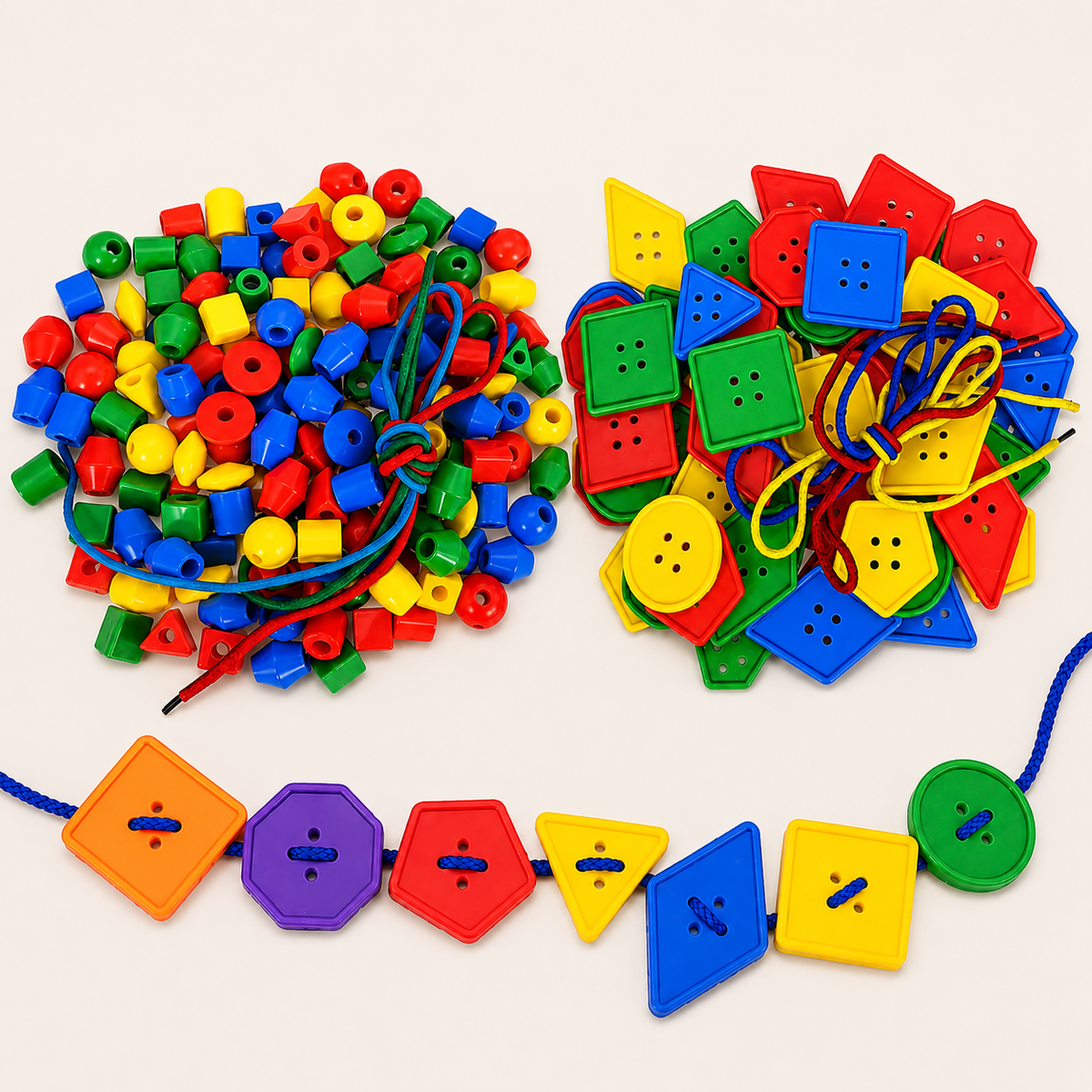 Montessori-rijgspel met vormen & kleuren