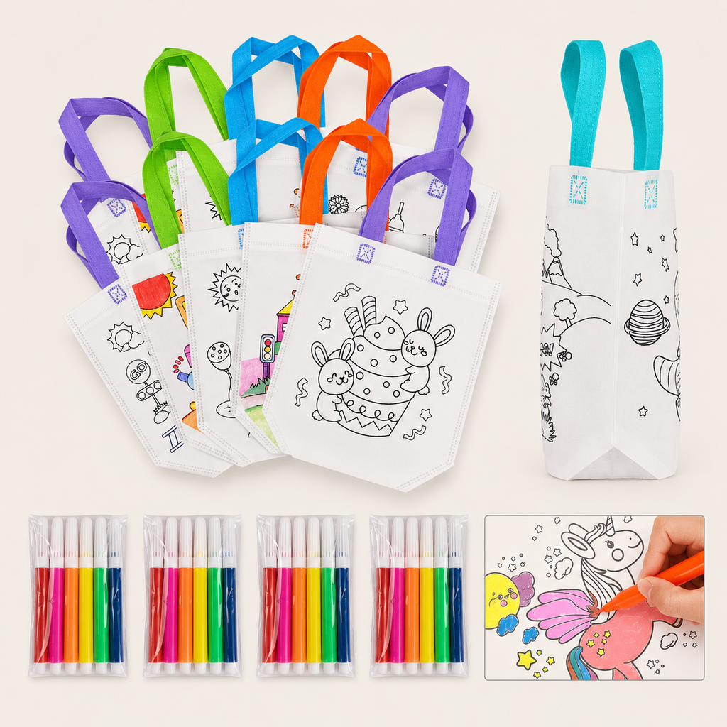 DIY-stoffen tassen om te beschilderen voor kinderen