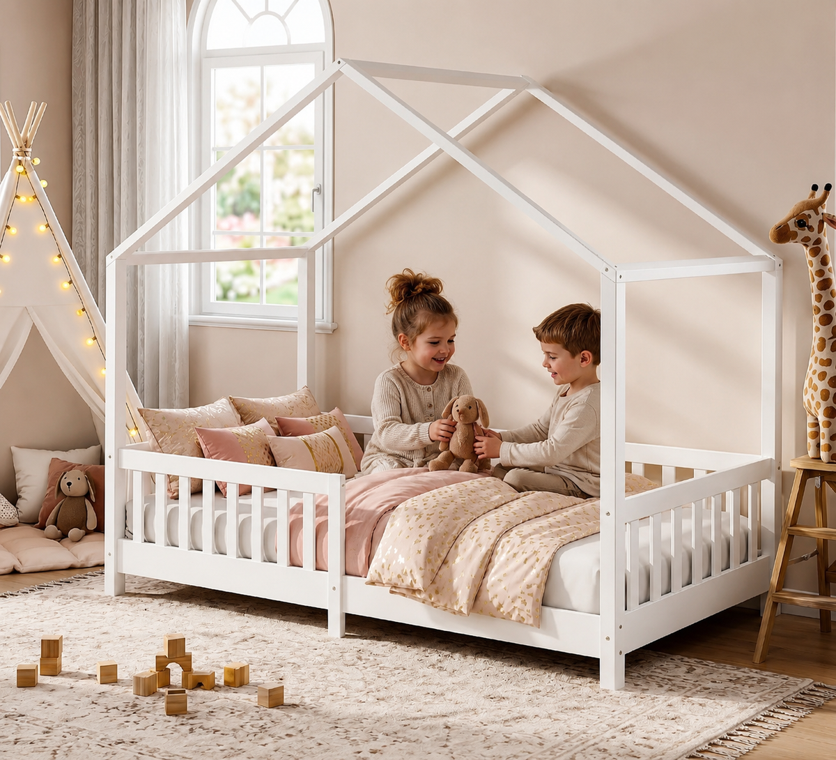 Montessori-huisbed met uitvalbeveiliging – 90 × 200 cm