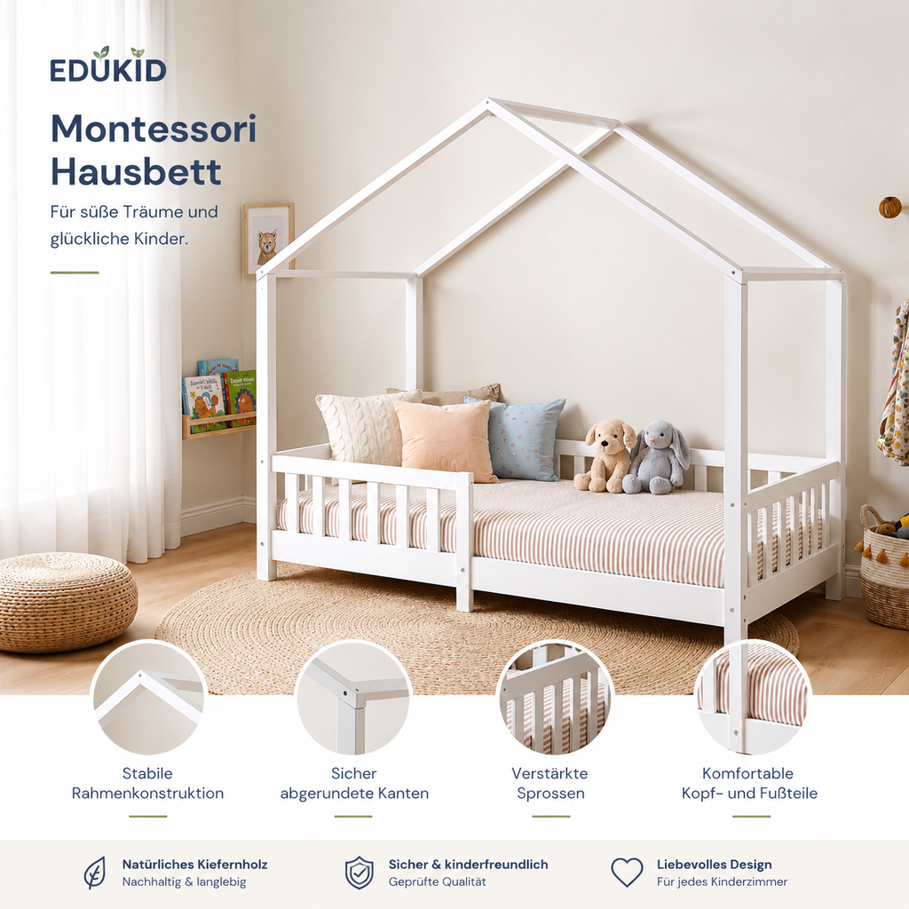 Montessori-huisbed met uitvalbeveiliging – 90 × 200 cm