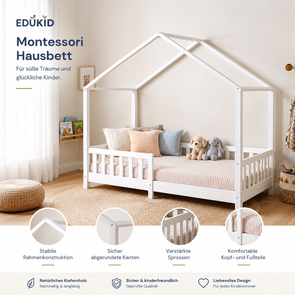 Montessori-huisbed met uitvalbeveiliging – 90 × 200 cm