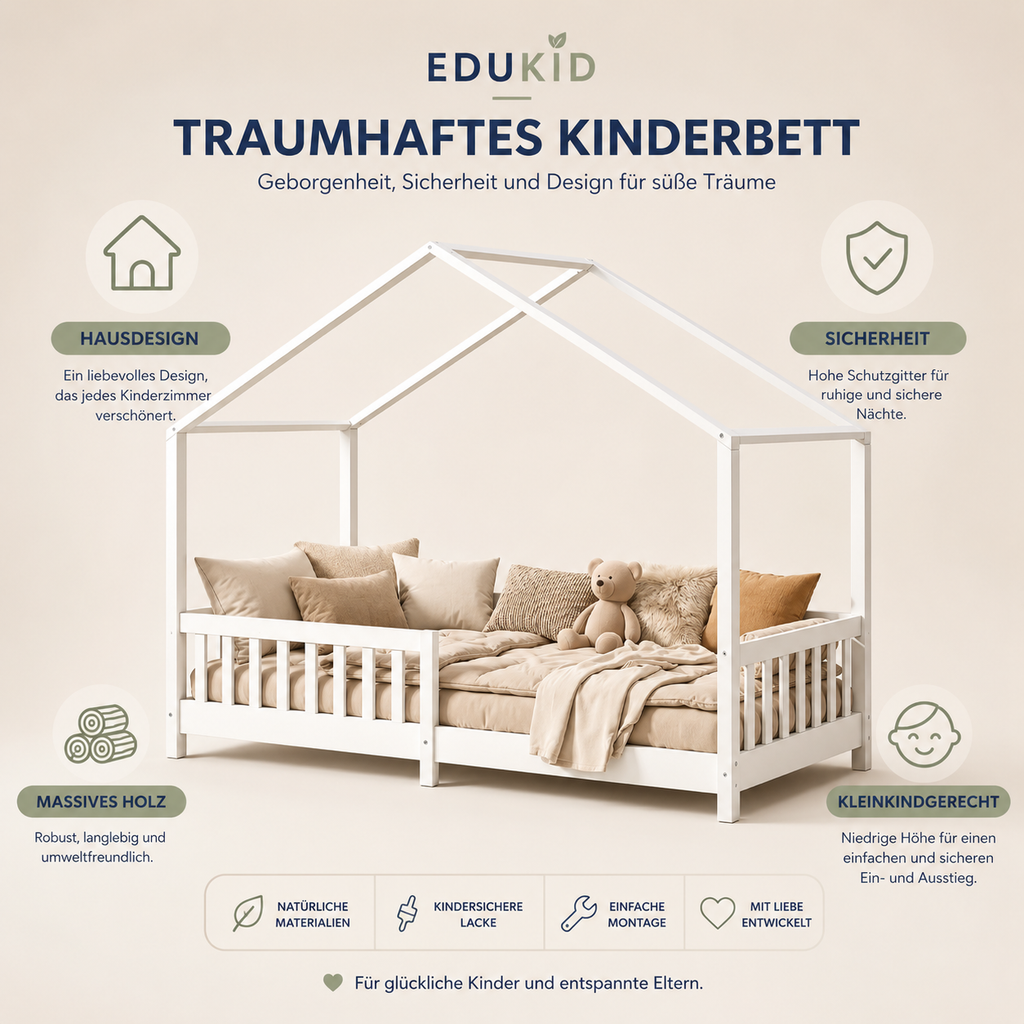 Montessori-huisbed met uitvalbeveiliging – 90 × 200 cm
