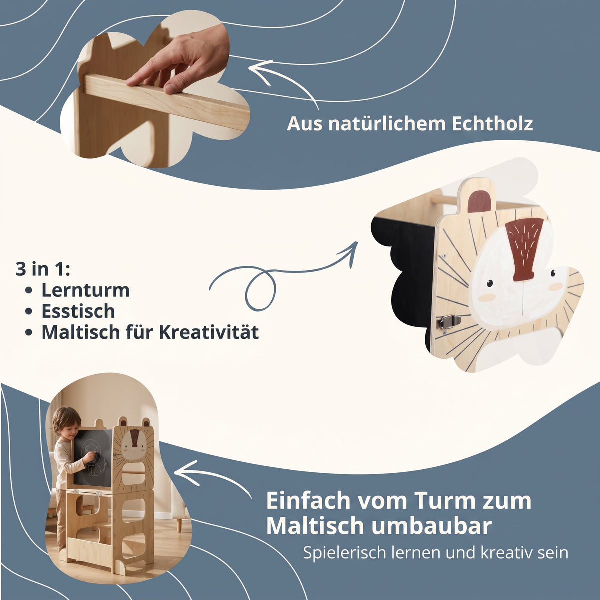 Montessori-leertoren 3-in-1 met tekentafel