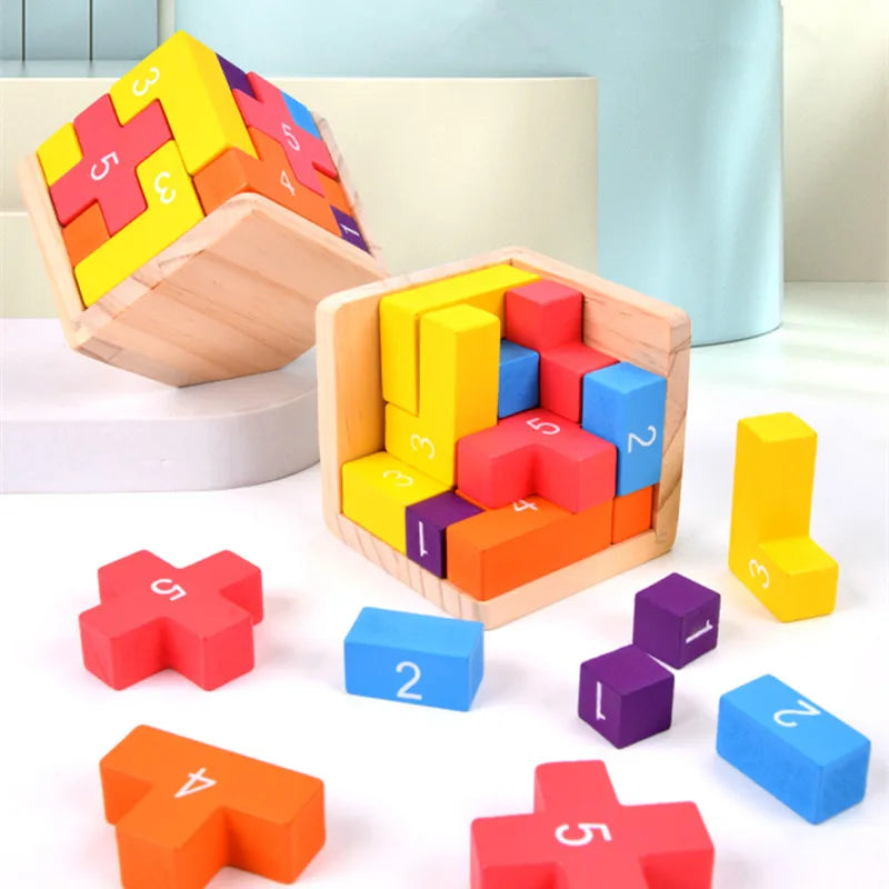 Montessori-3D-kubuspuzzel van hout