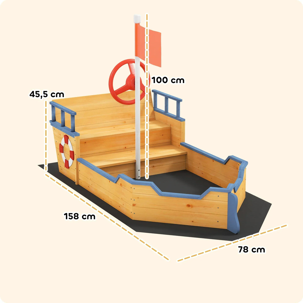 Montessori-zandbak in bootvorm