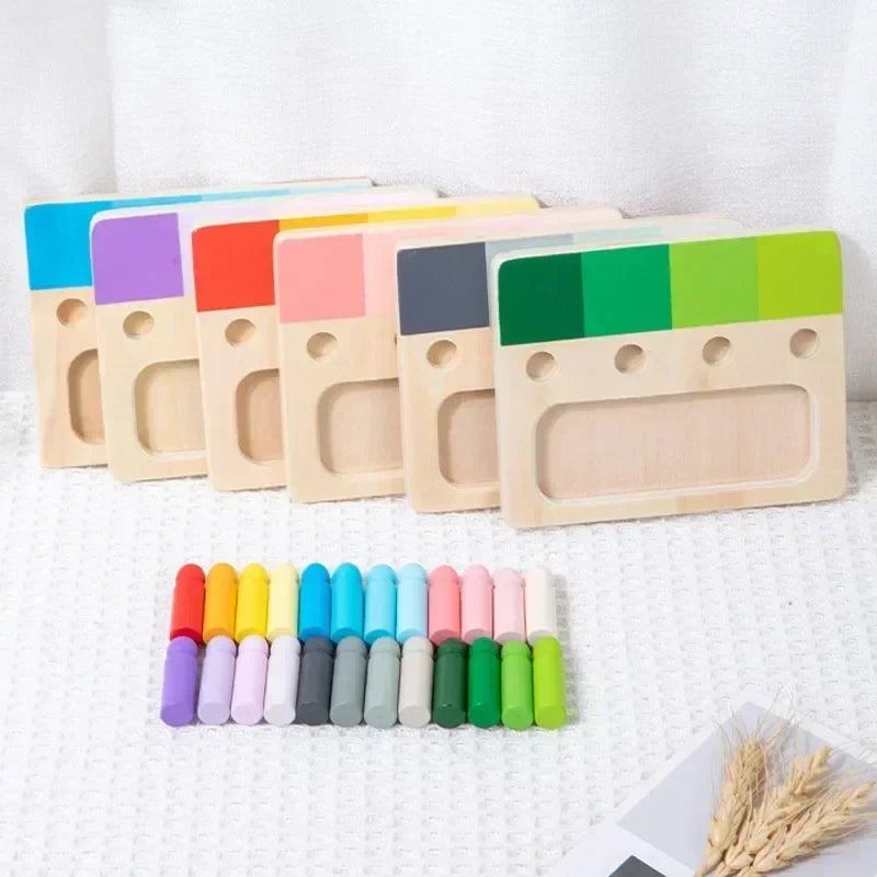 Montessori-kleursorteerspel met houten schijfjes