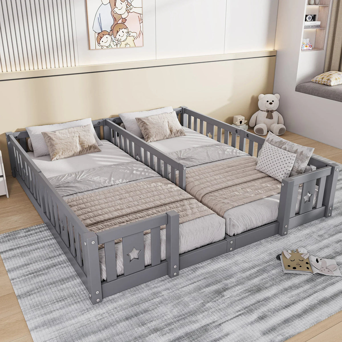 Montessori-dubbel vloerbed met sterren