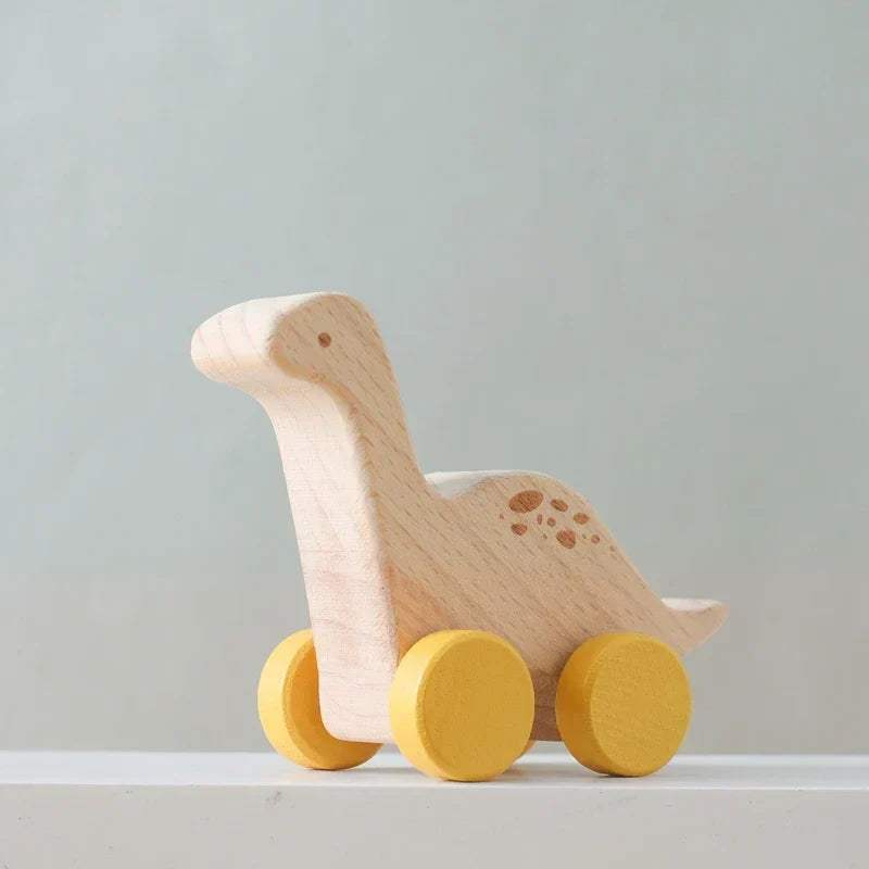 Montessori-houten rollend dinosaurus-speelgoed