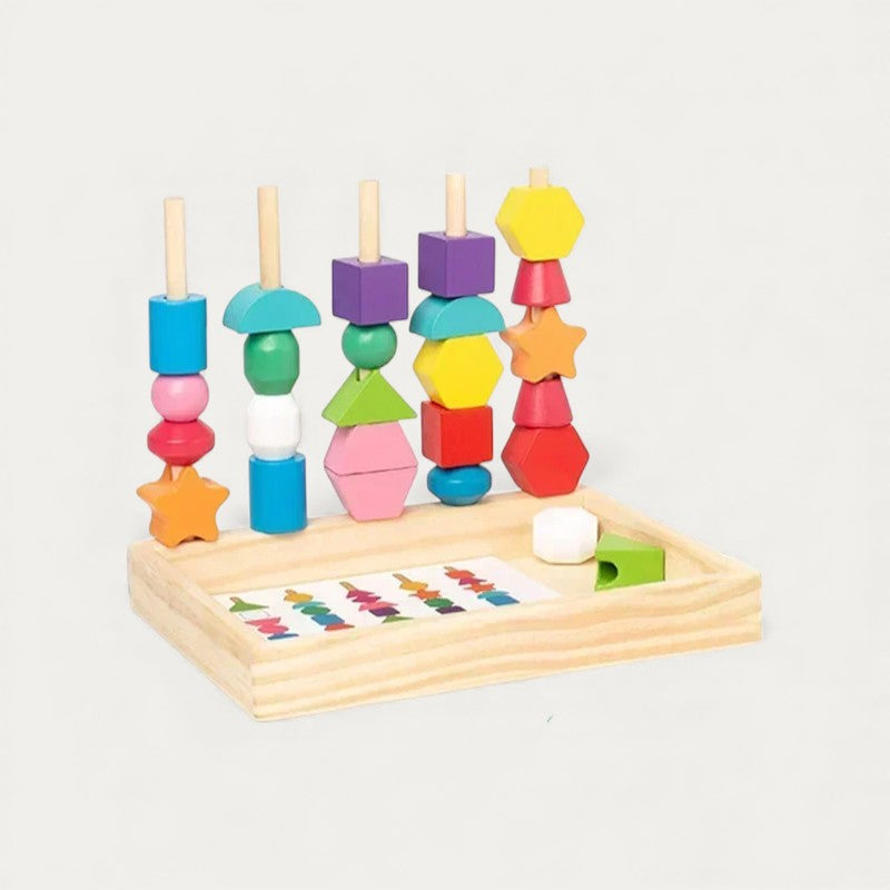 Montessori-kralenstapelspel met voorbeeldkaarten
