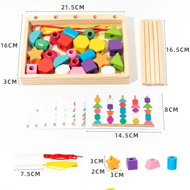Montessori-kralenstapelspel met voorbeeldkaarten