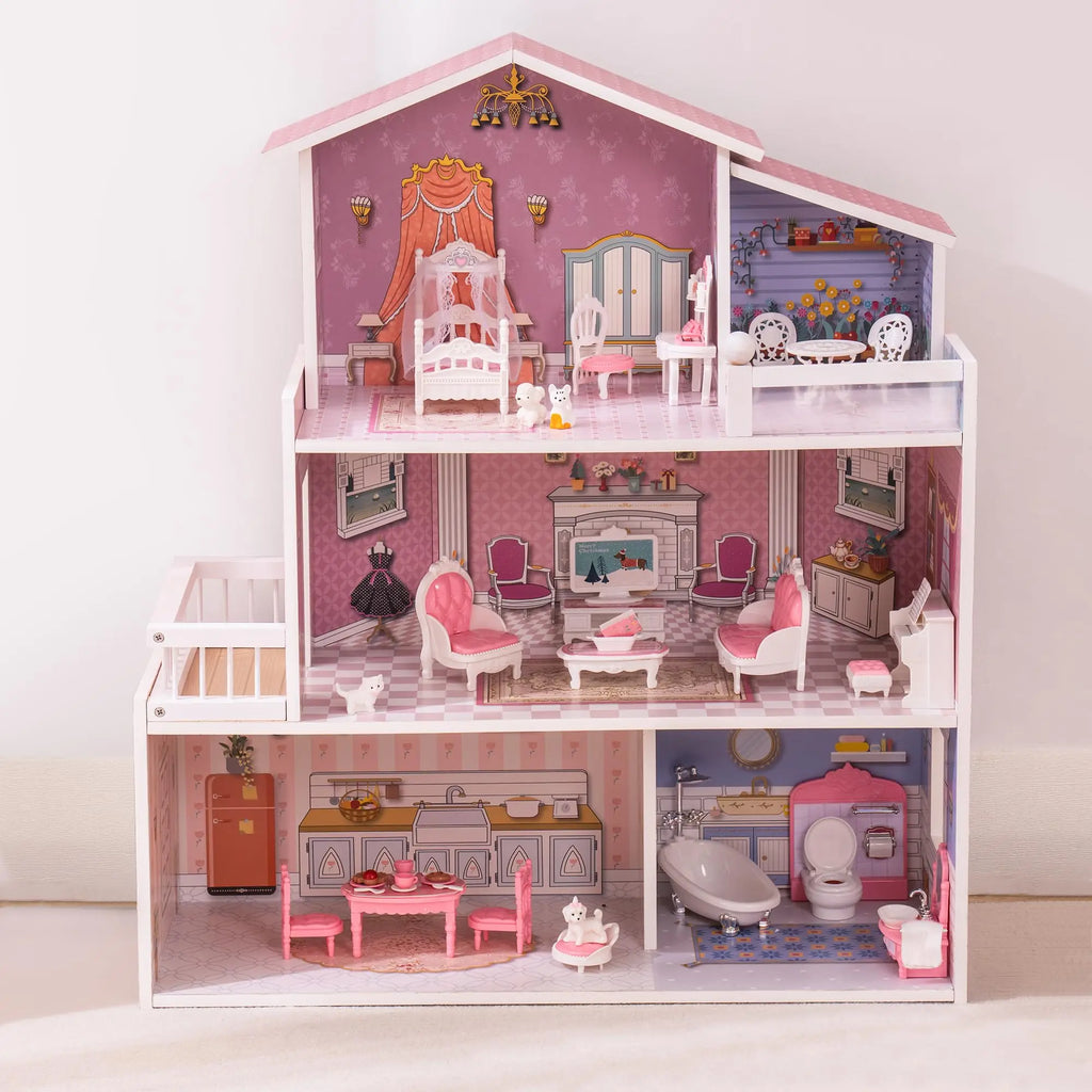 Montessori-poppenhuis van hout