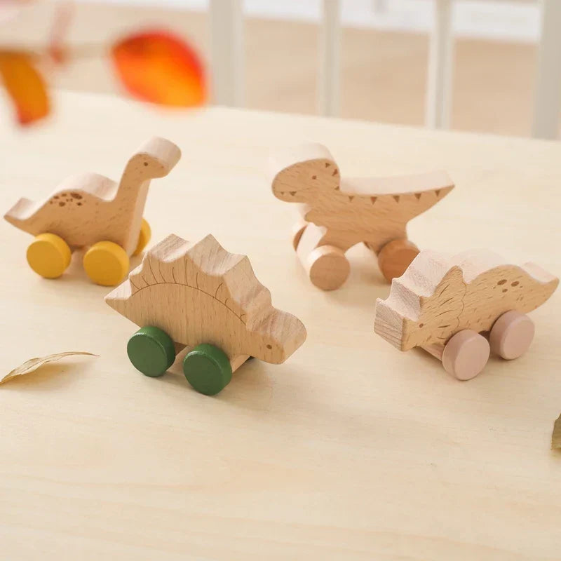 Montessori-houten rollend dinosaurus-speelgoed