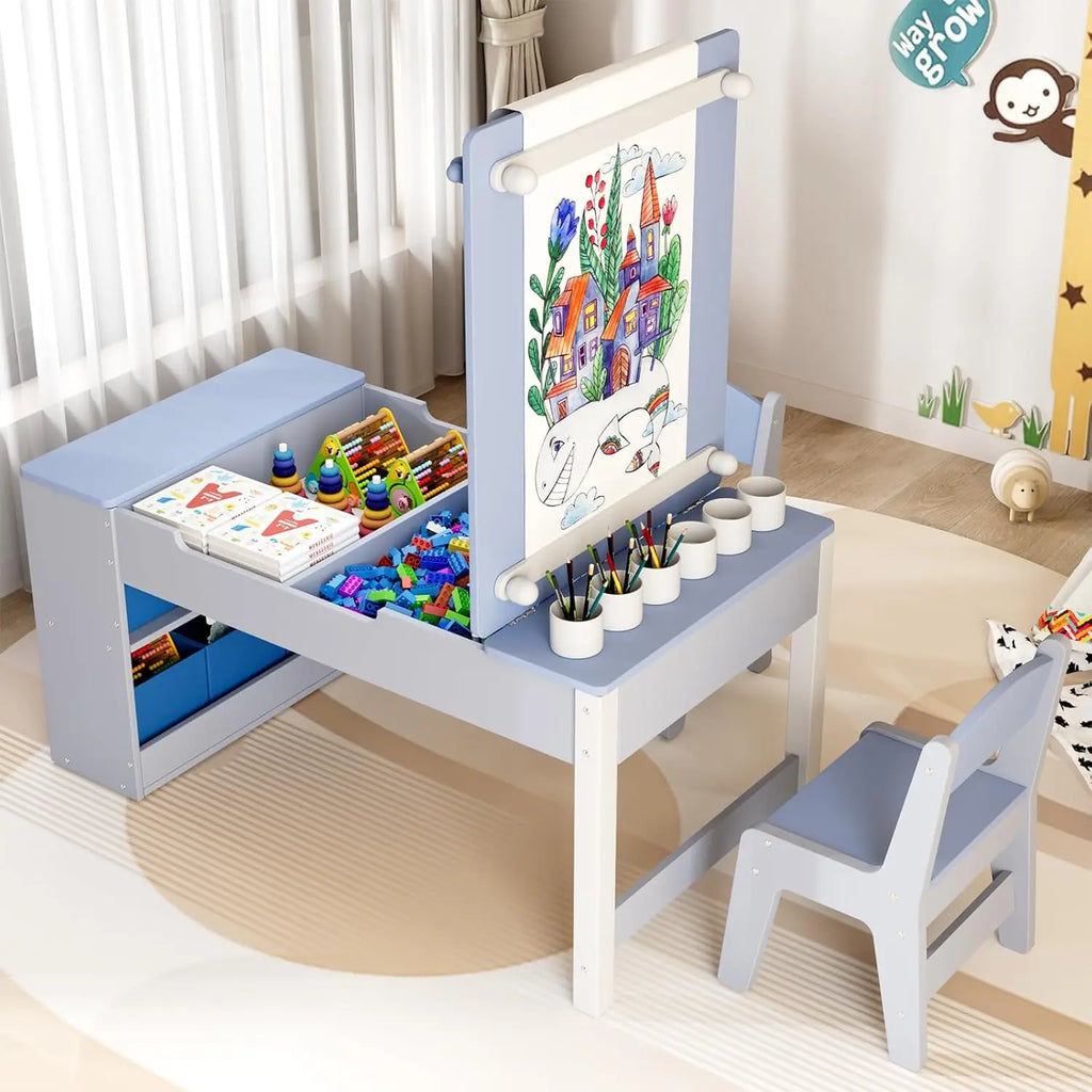 Montessori-activiteitentafel met tekenbord