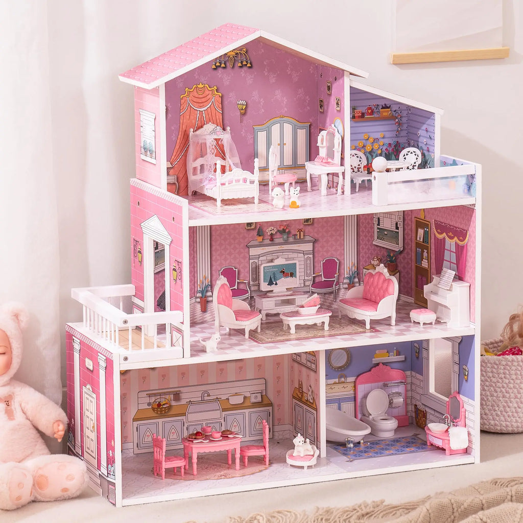 Montessori-poppenhuis van hout