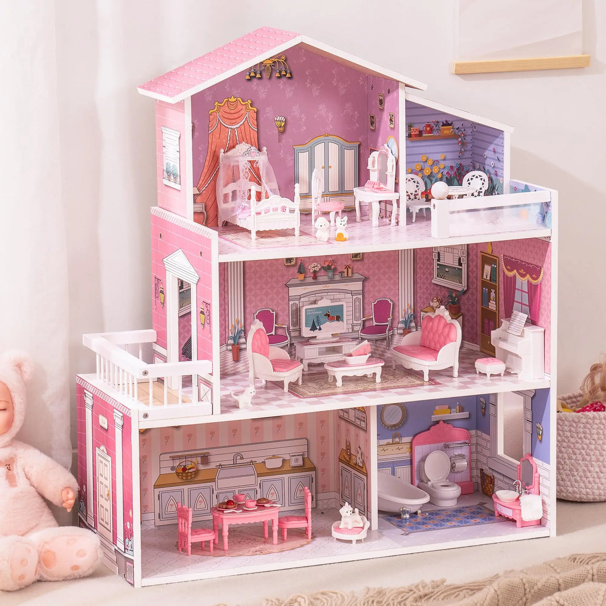 Montessori-poppenhuis van hout