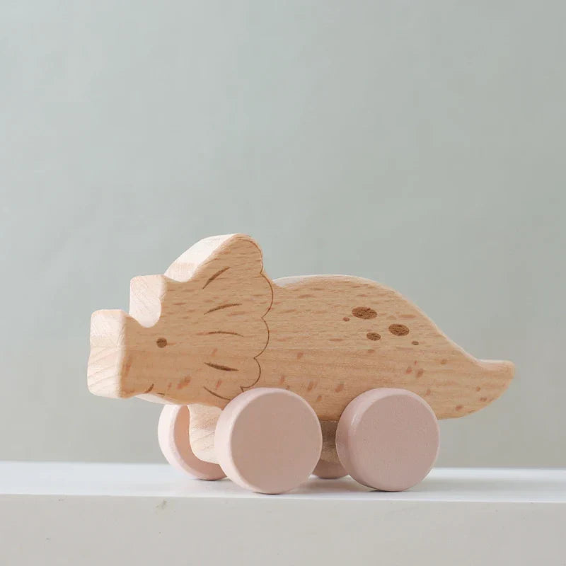 Montessori-houten rollend dinosaurus-speelgoed