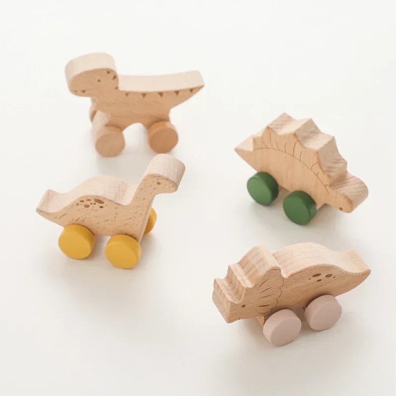 Montessori-houten rollend dinosaurus-speelgoed