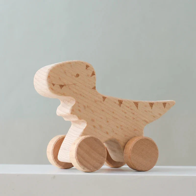 Montessori-houten rollend dinosaurus-speelgoed