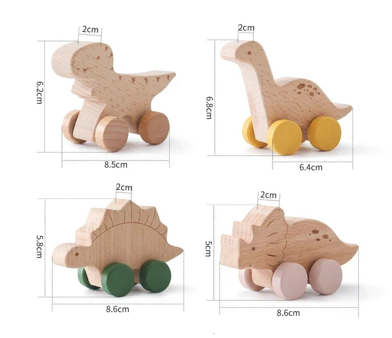 Montessori-houten rollend dinosaurus-speelgoed