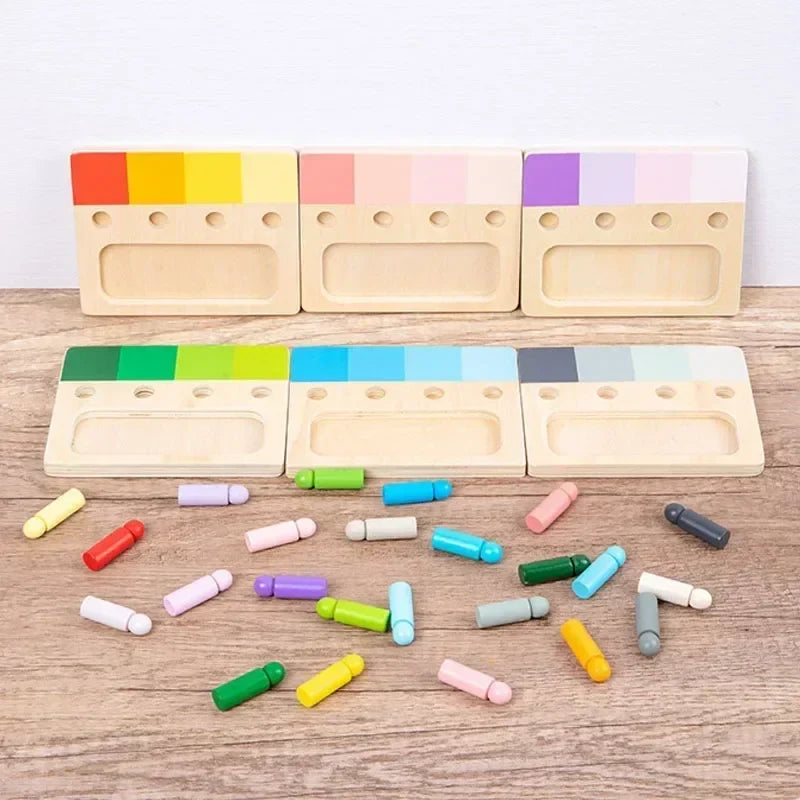 Montessori-kleursorteerspel met houten schijfjes