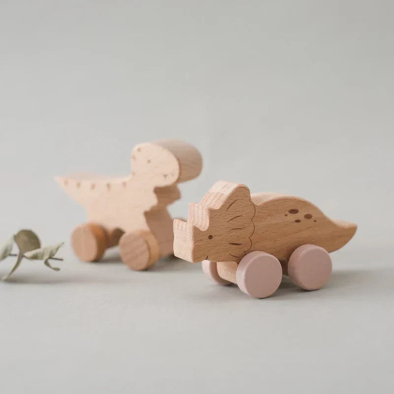 Montessori-houten rollend dinosaurus-speelgoed