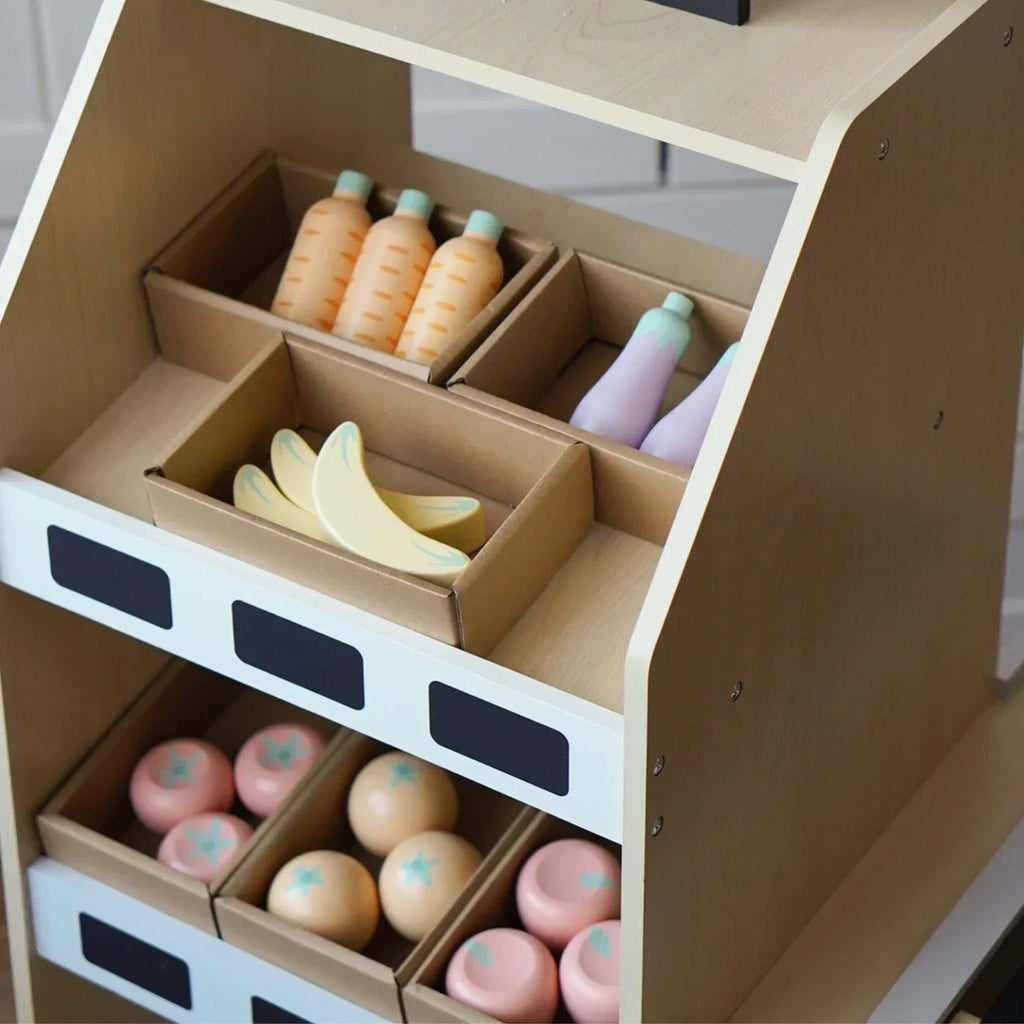 Montessori-marktkraam met kassa