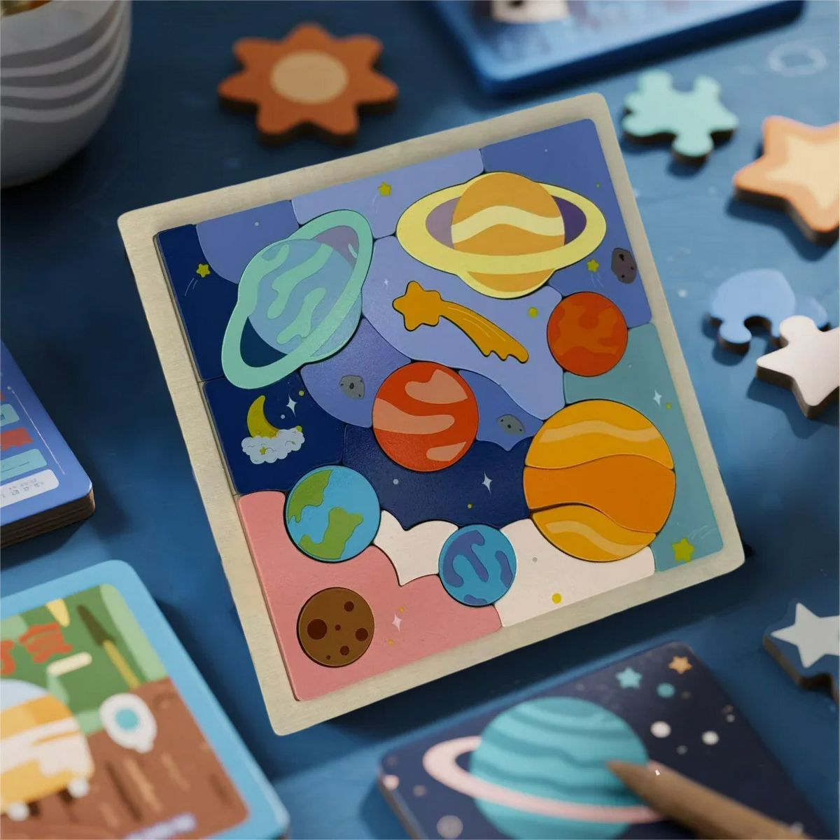 Montessori-houten zonnestelselpuzzel