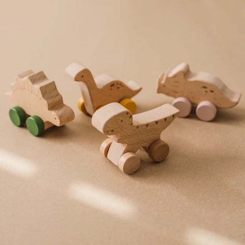 Montessori-houten rollend dinosaurus-speelgoed