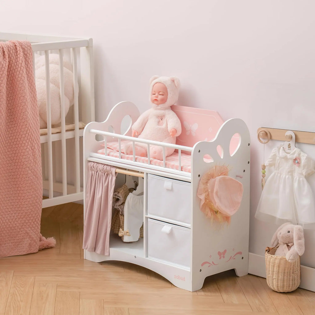 Montessori-poppenbed met kledingkast