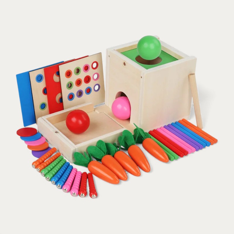 Montessori-vormenbox met gekleurde ballen
