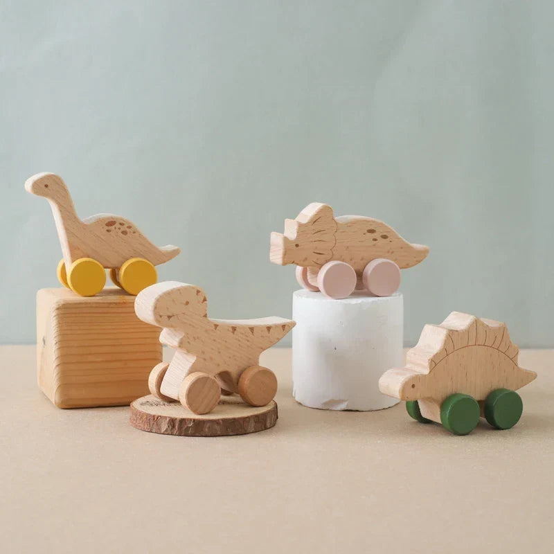 Montessori-houten rollend dinosaurus-speelgoed