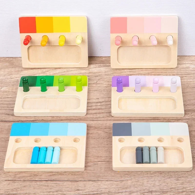 Montessori-kleursorteerspel met houten schijfjes