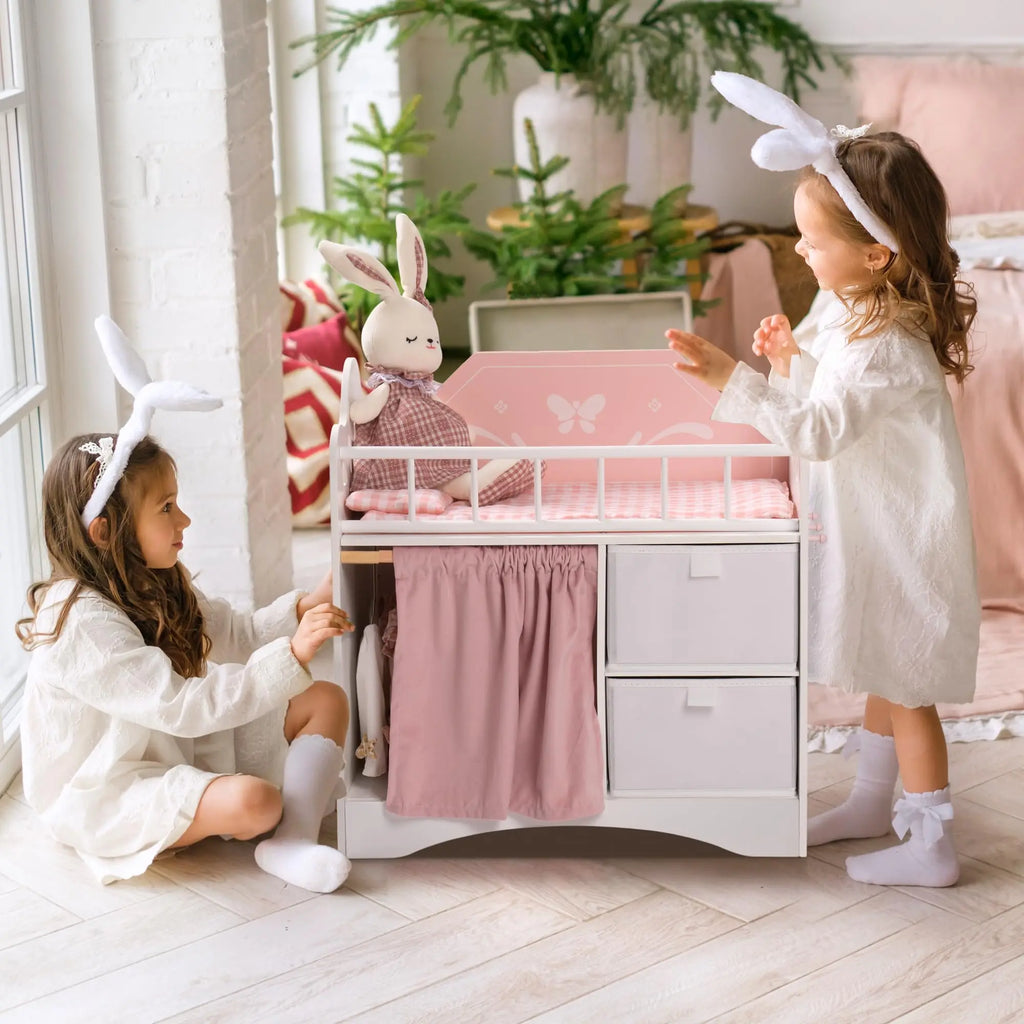 Montessori-poppenbed met kledingkast