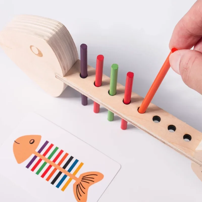 Montessori-visgraatpuzzel met gekleurde staafjes