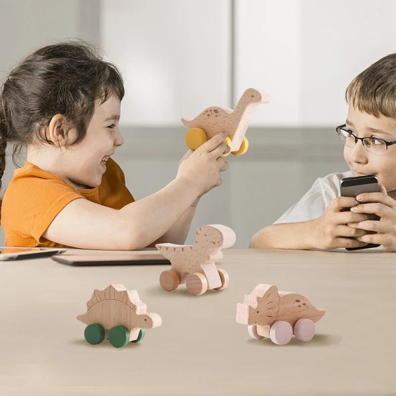 Montessori-houten rollend dinosaurus-speelgoed