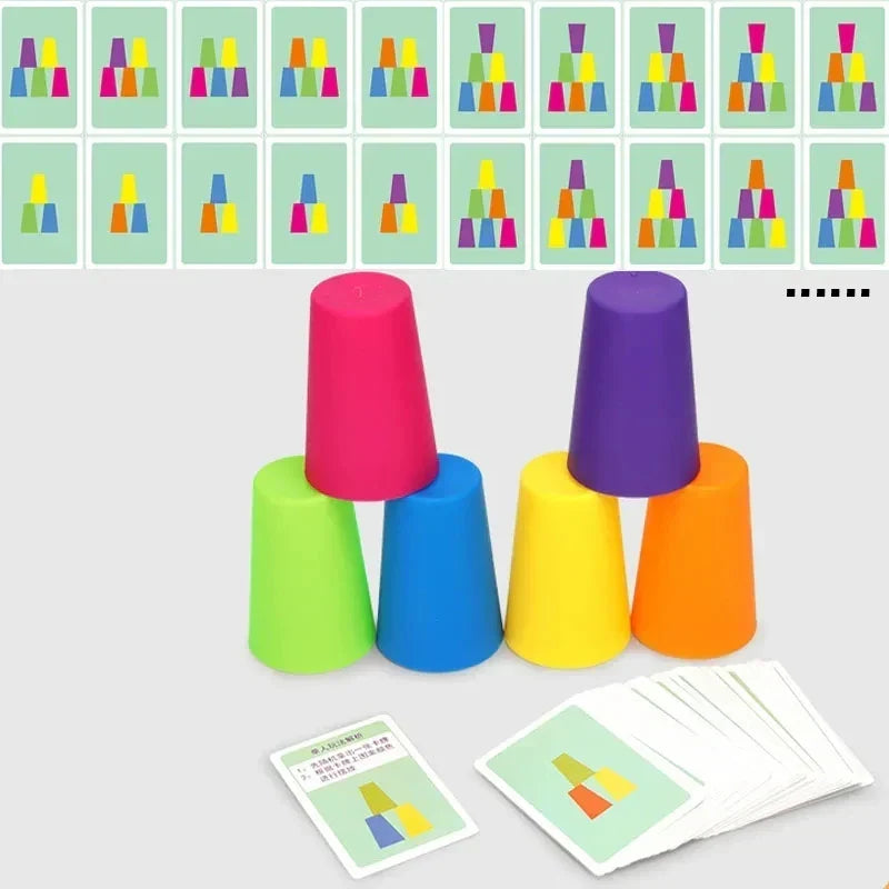 Montessori-bekersorteerspel met voorbeeldkaarten