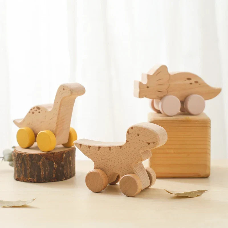 Montessori-houten rollend dinosaurus-speelgoed