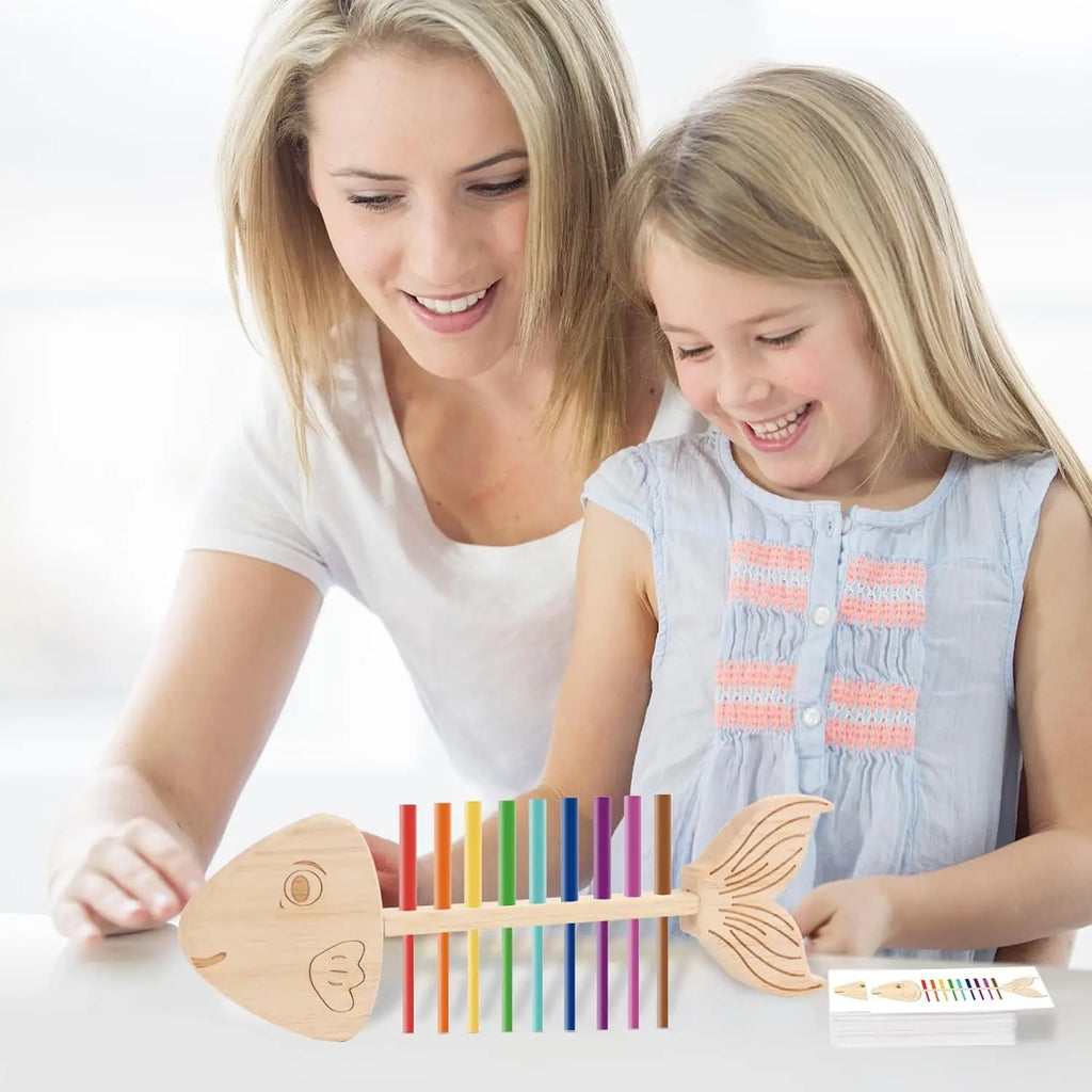 Montessori-visgraatpuzzel met gekleurde staafjes