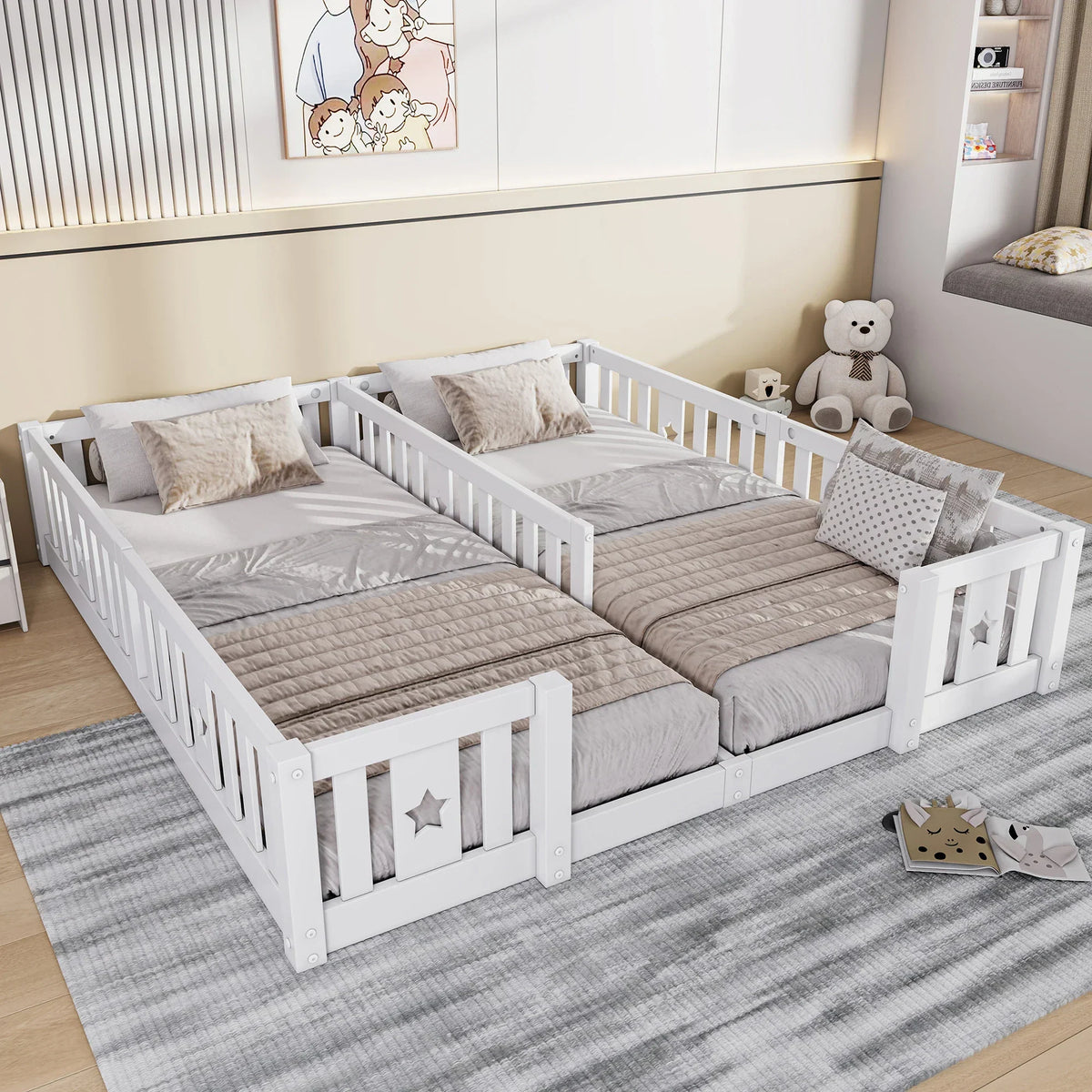 Montessori-dubbel vloerbed met sterren