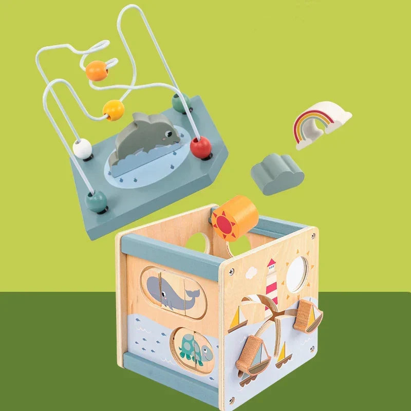 Montessori-activiteitenkubus van hout